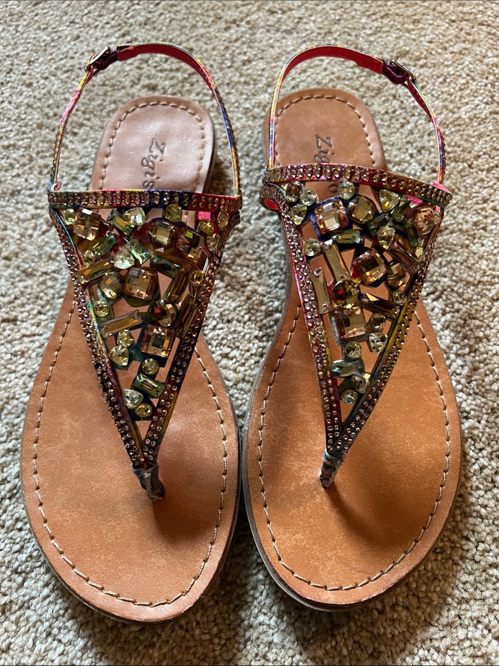 Zigi Soho Fazed Multicolor Jeweled Tan Slingback Sandals. 7.5. Like new. - Picture 4 of 7